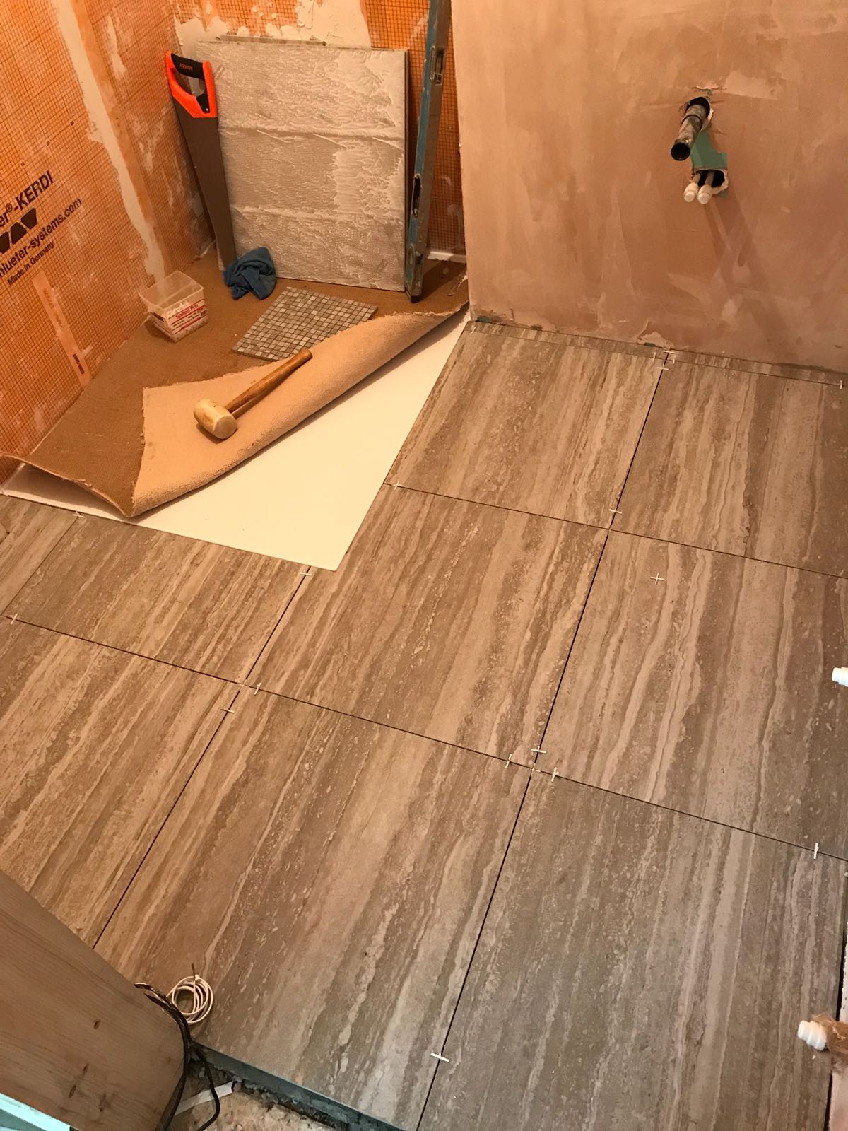Wood-look floor tile installation